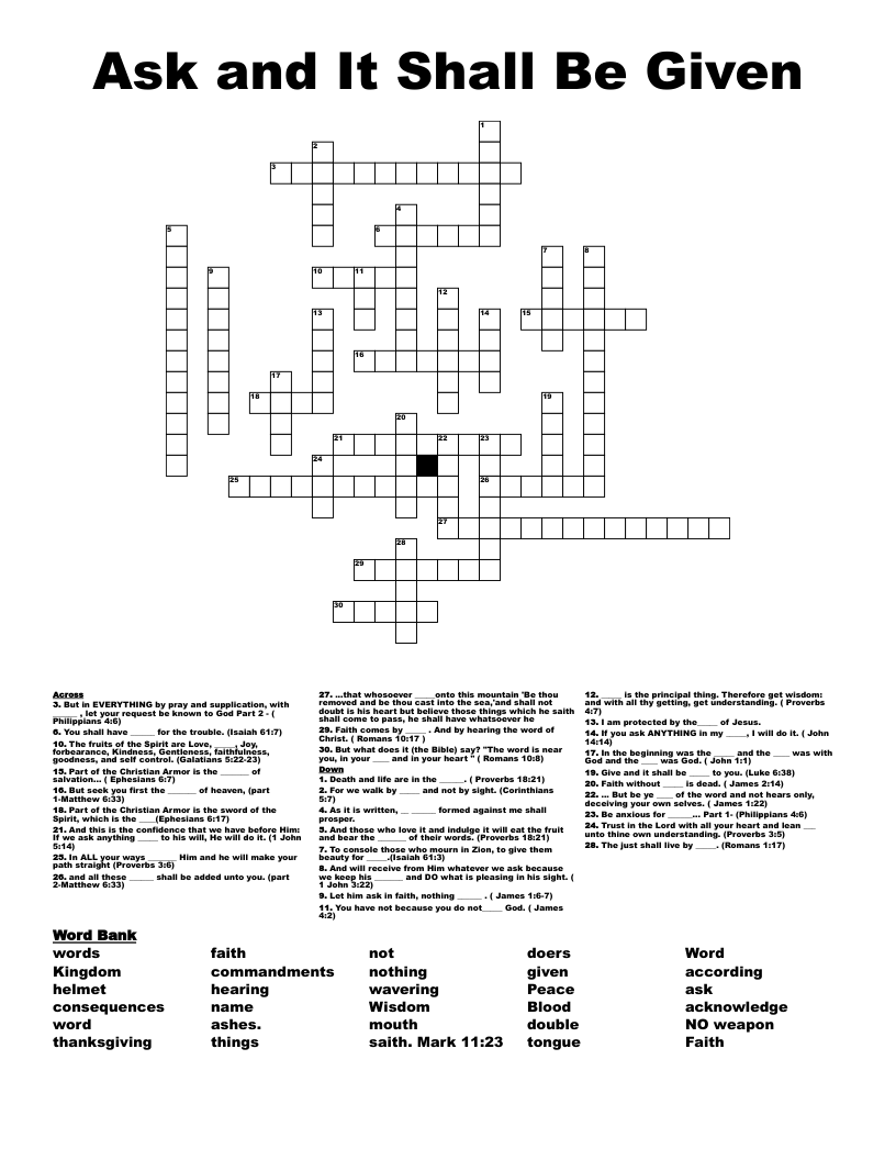 Ask and It Shall Be Given Crossword