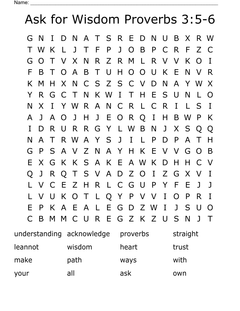 Ask for Wisdom Proverbs 3:5-6 Word Search