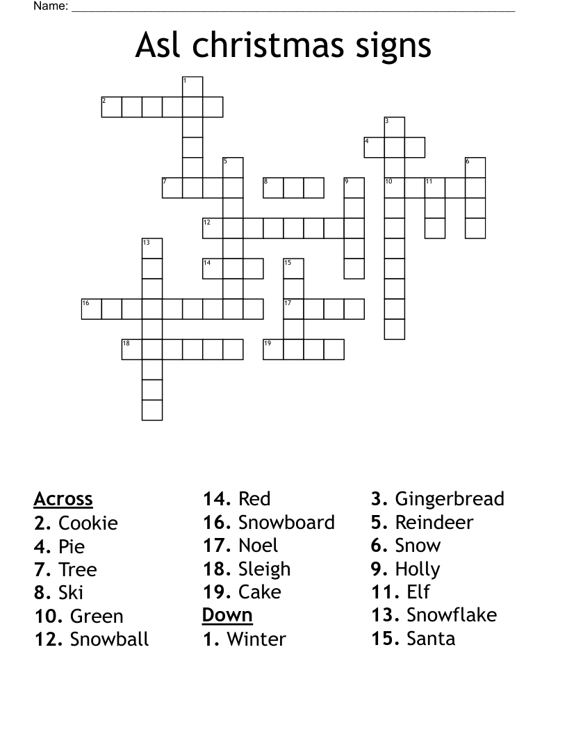 Asl christmas signs Crossword