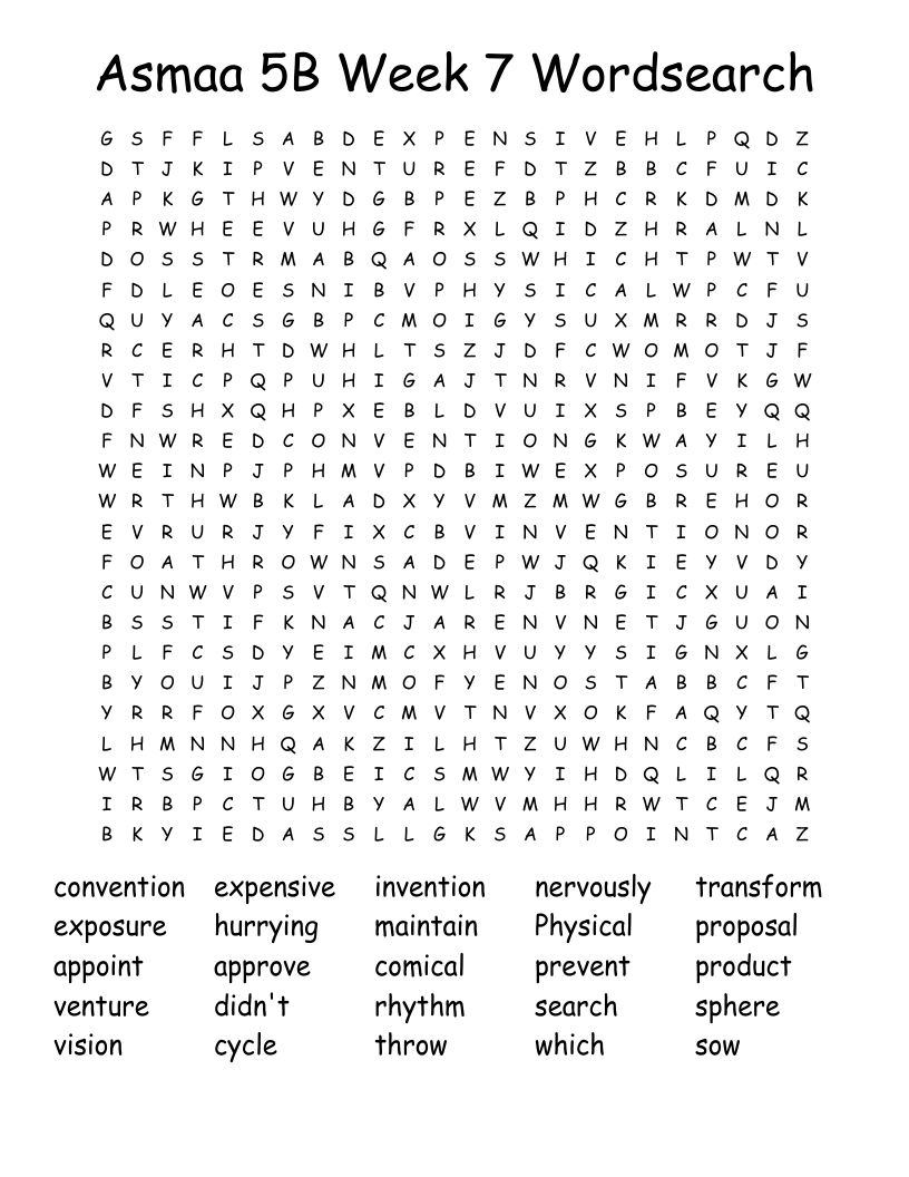 Asmaa 5B Week 7 Wordsearch