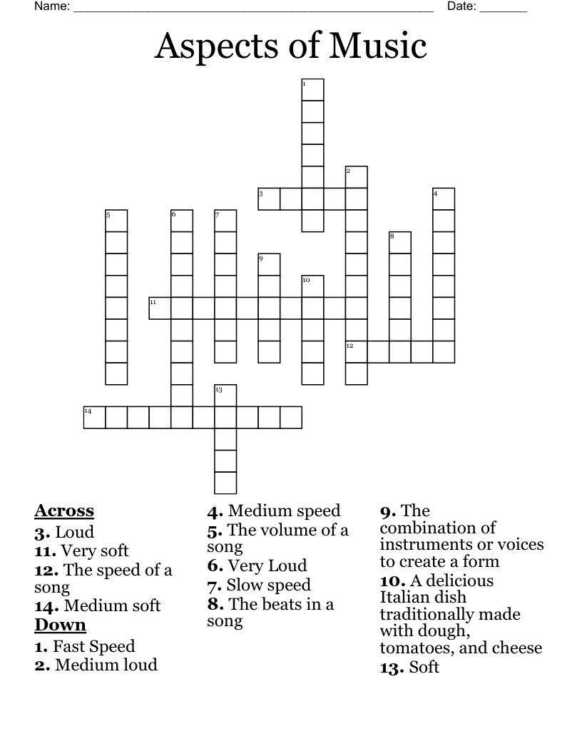 Aspects of Music Crossword