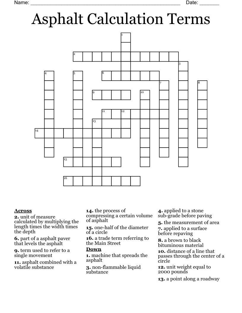 Asphalt Calculation Terms Crossword