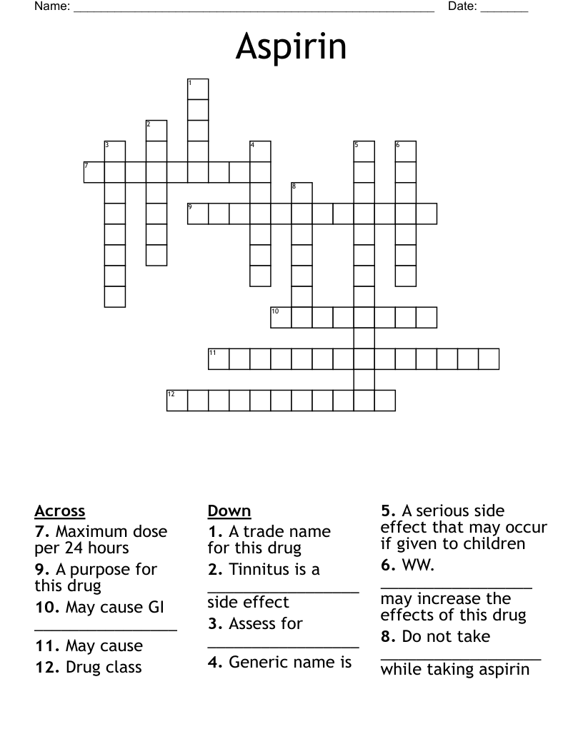 Aspirin Crossword