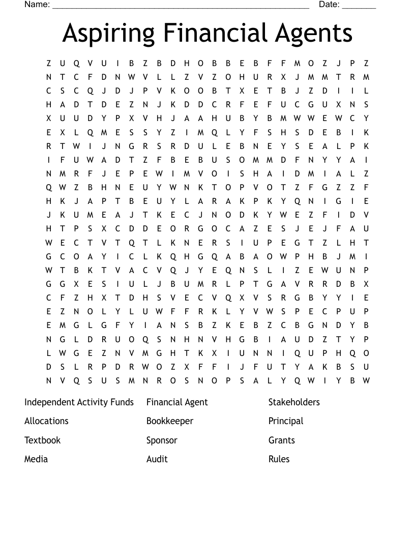 Aspiring Financial Agents Word Search