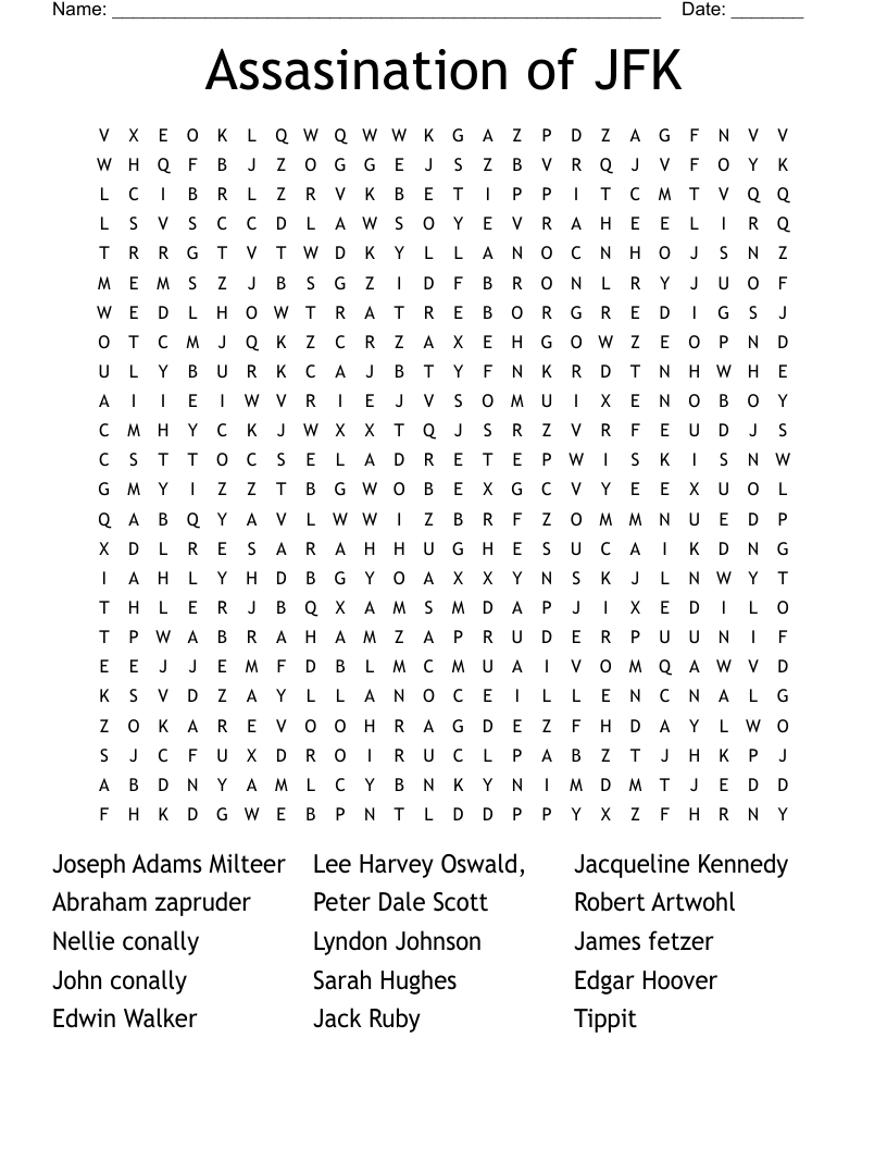 Assasination of JFK Word Search
