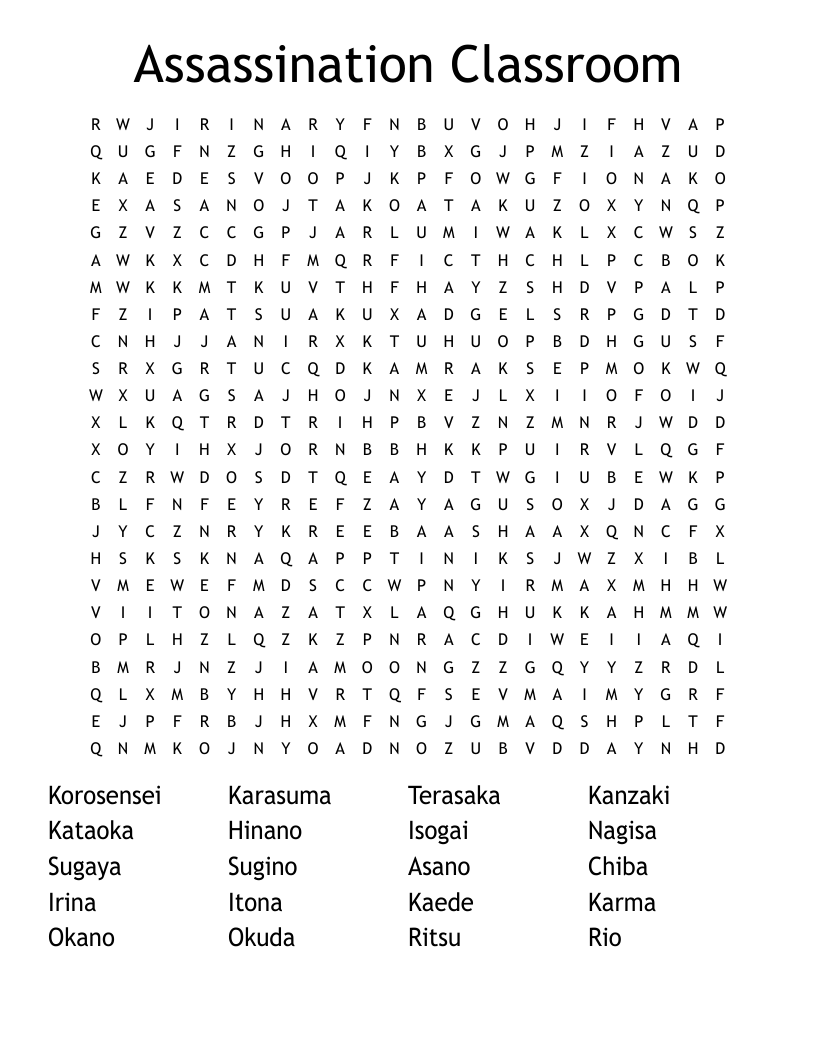 Assassination Classroom Word Search