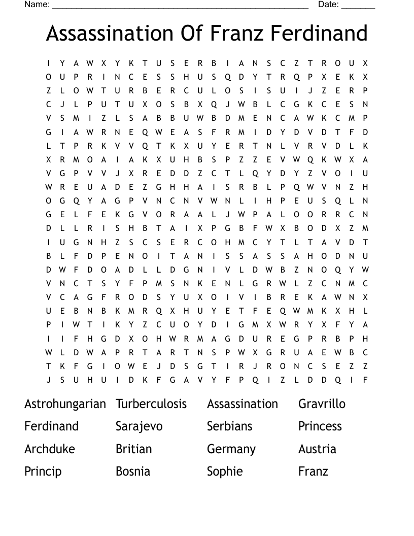 Assassination Of Franz Ferdinand  Word Search