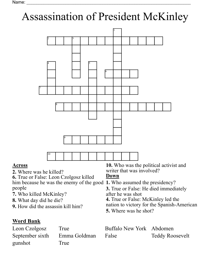 Assassination of President McKinley Crossword