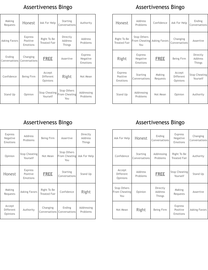 Assertiveness Bingo