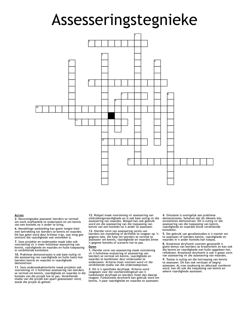 Assesseringstegnieke Crossword