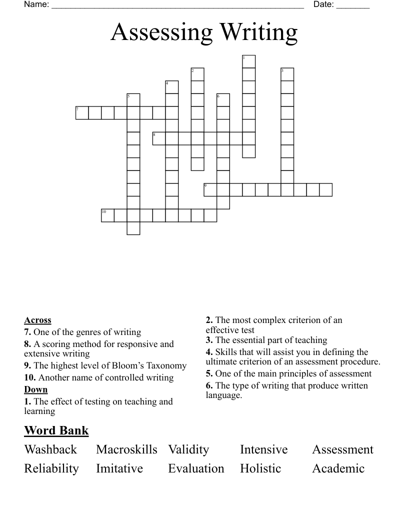Assessing Writing Crossword