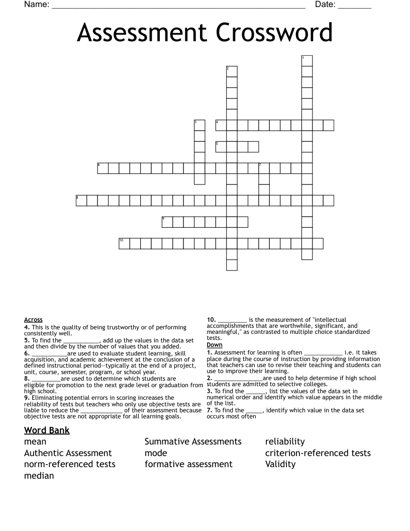 Assessment Crossword