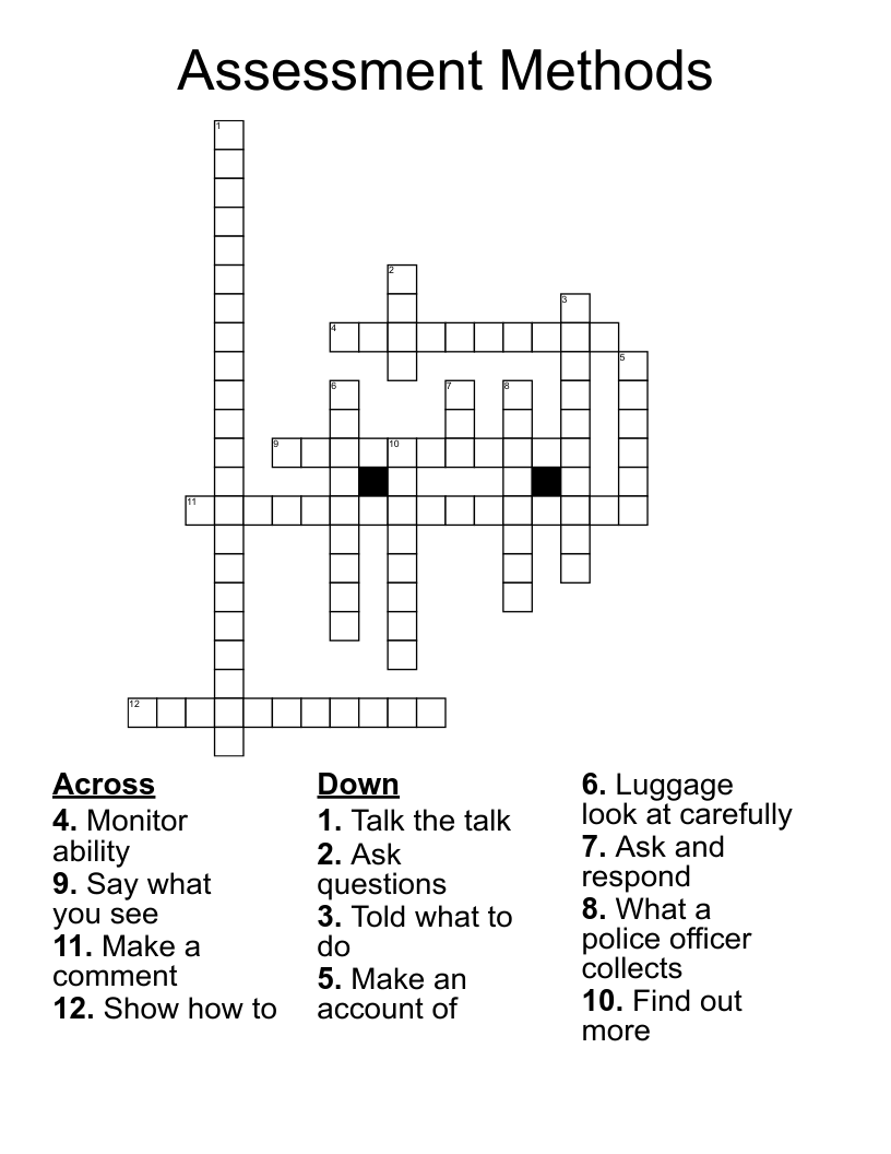 Assessment Methods Crossword