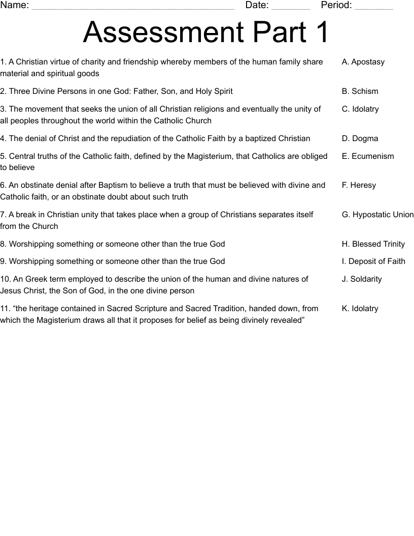 Assessment Part 1 Worksheet