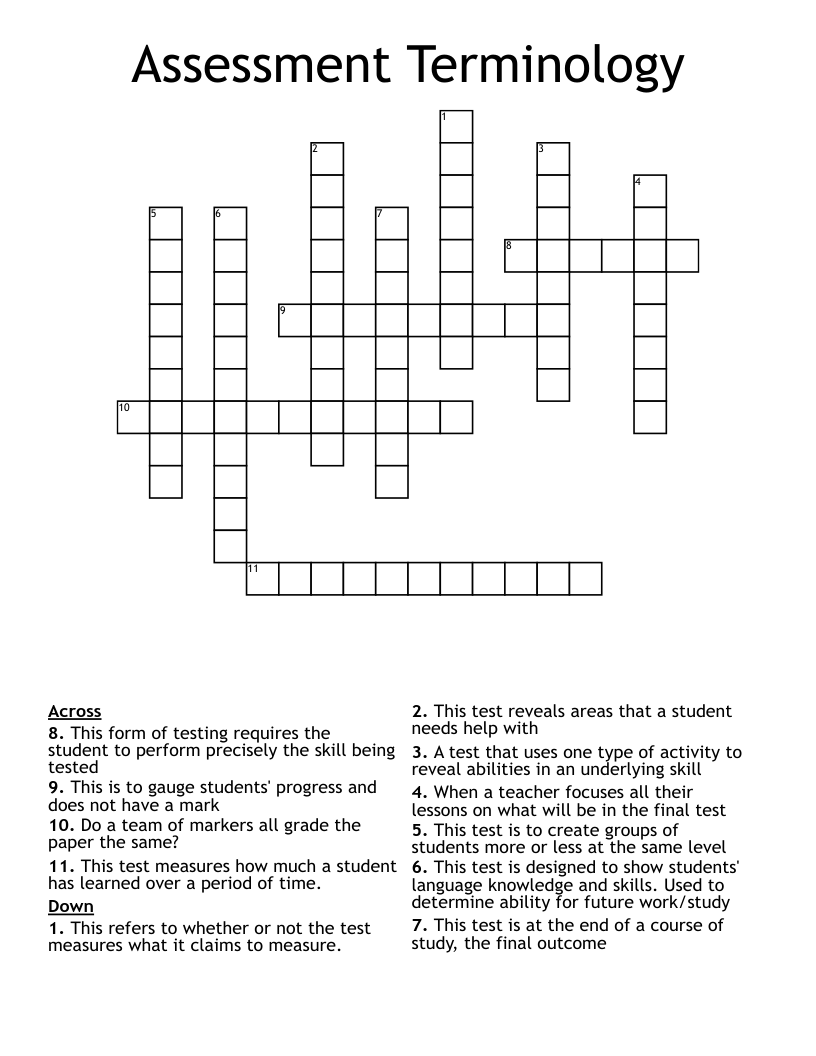 Assessment Terminology Crossword