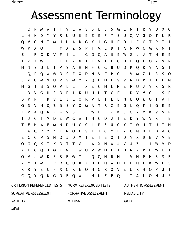 Assessment Terminology Word Search