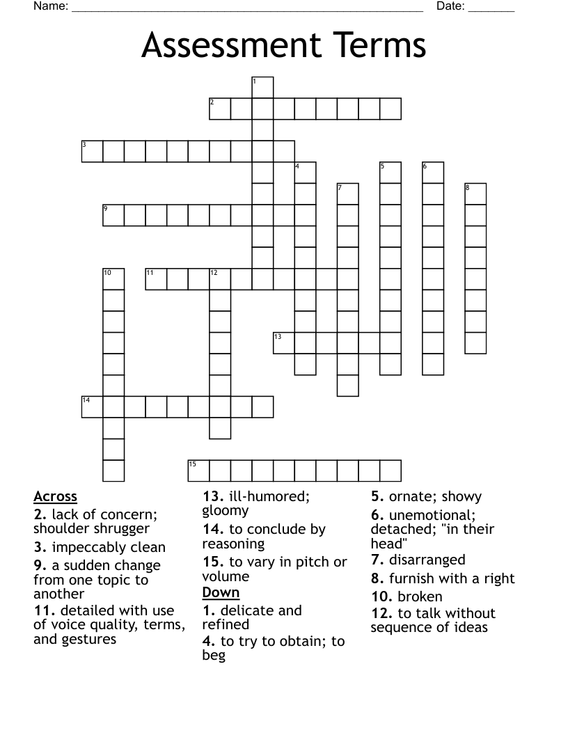 Assessment Terms Crossword