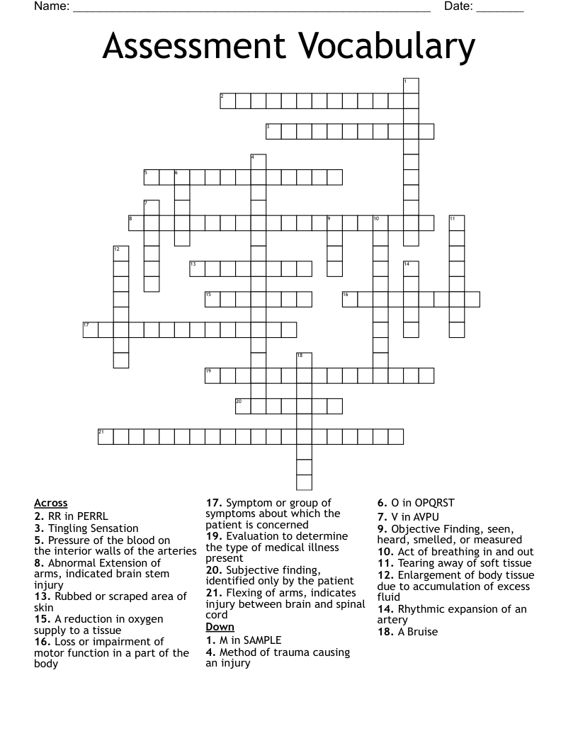 Assessment Vocabulary Crossword