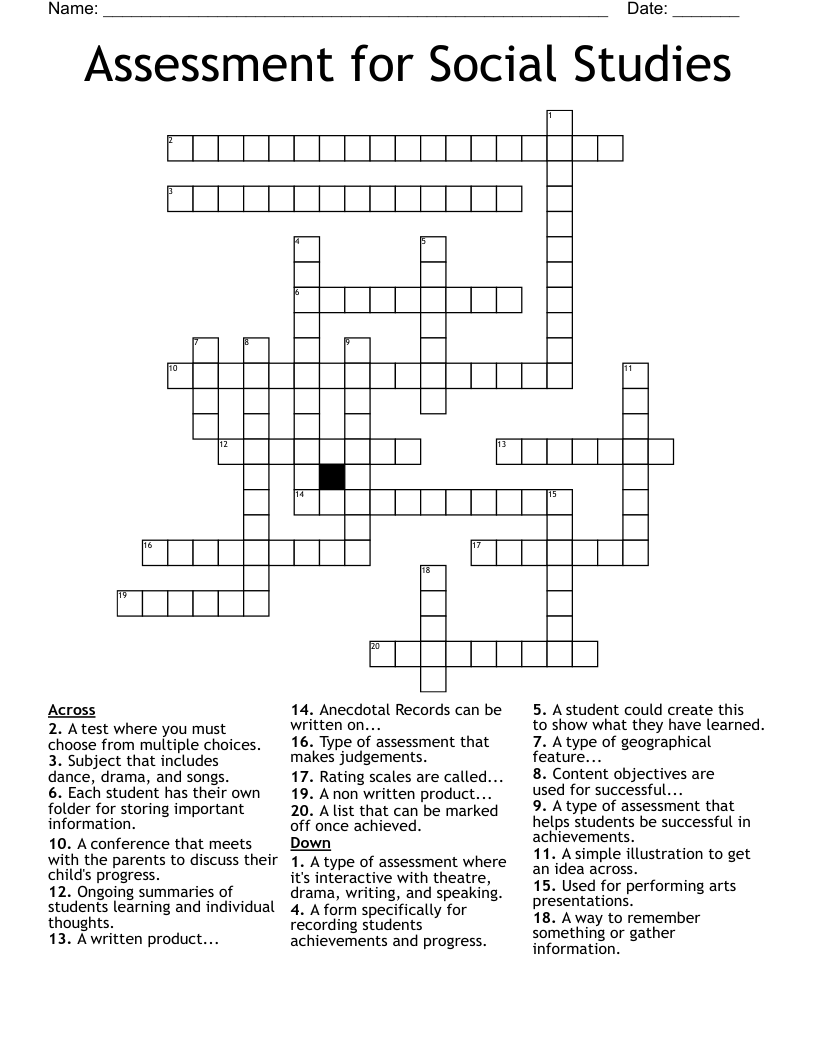 Assessment for Social Studies Crossword