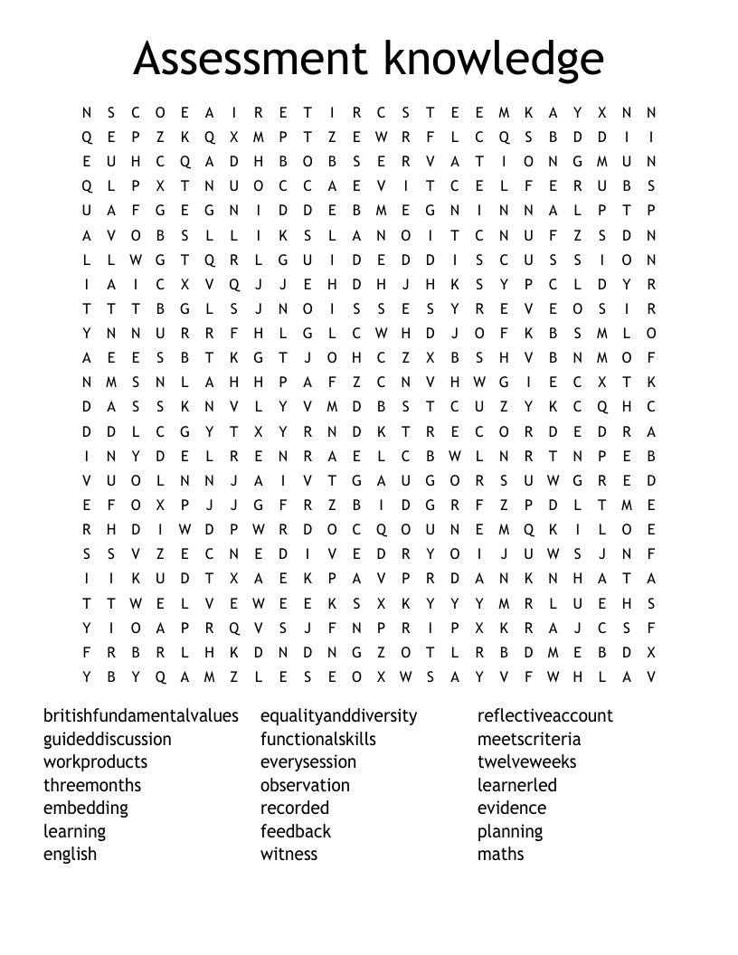 Assessment knowledge Word Search