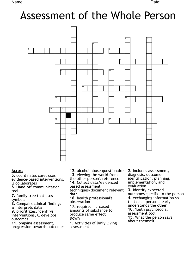 Assessment of the Whole Person Crossword