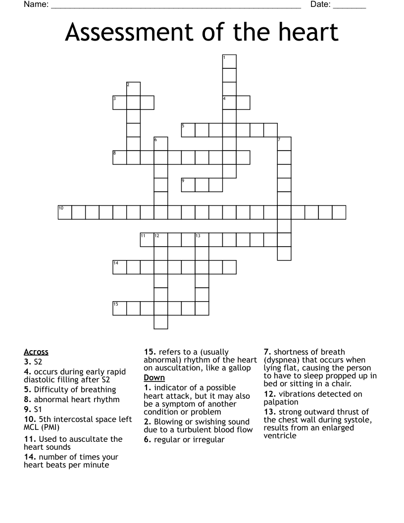 Assessment of the heart Crossword