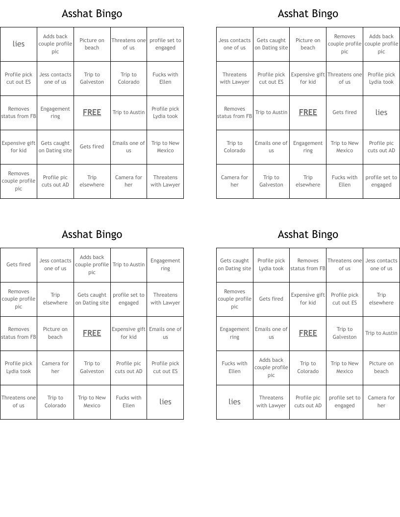 Asshat Bingo