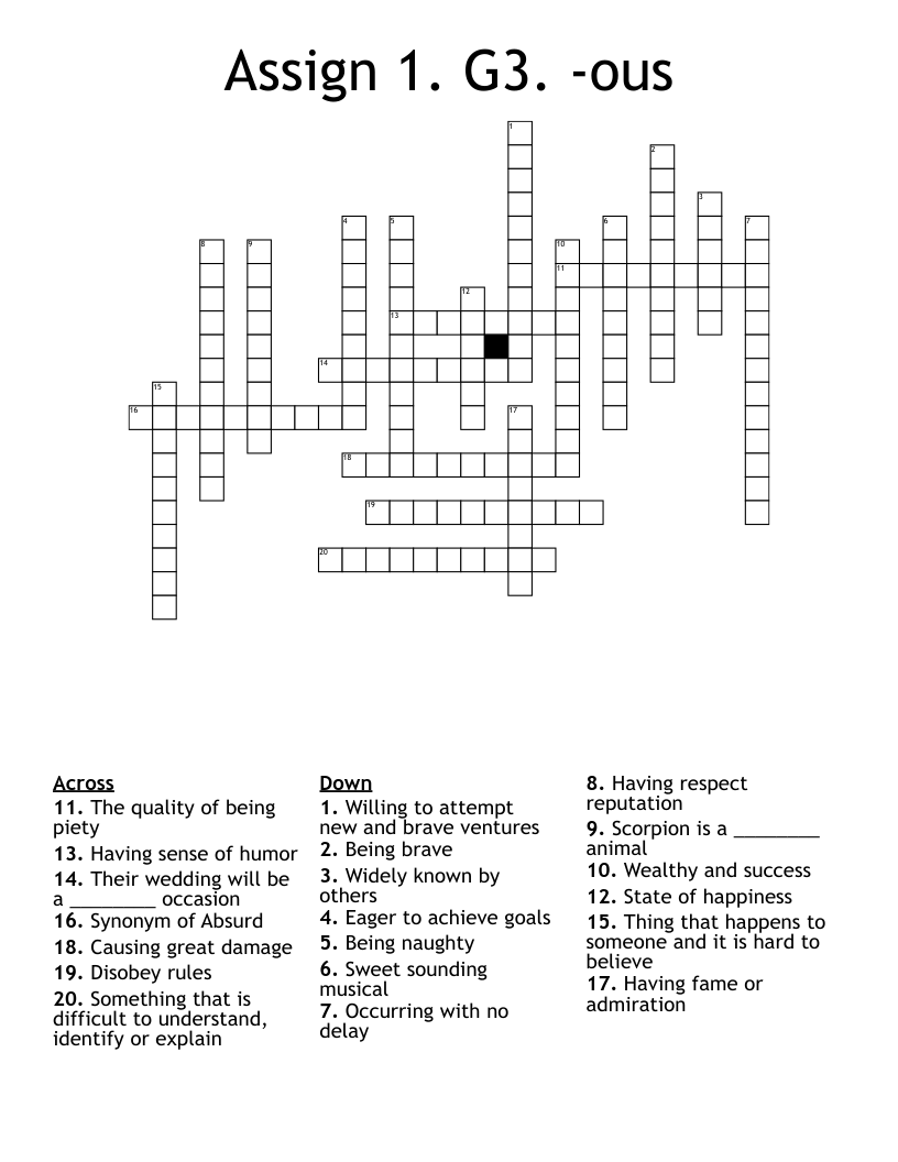 Assign 1. G3. -ous  Crossword