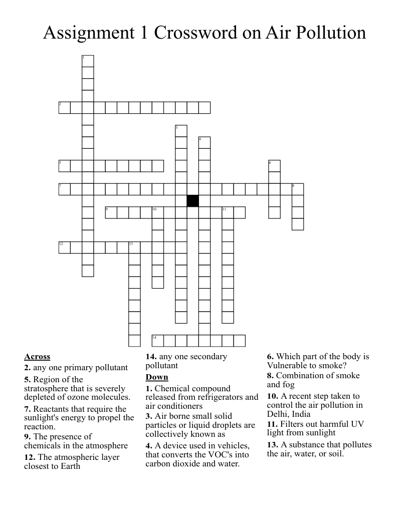 Assignment 1 Crossword on Air Pollution