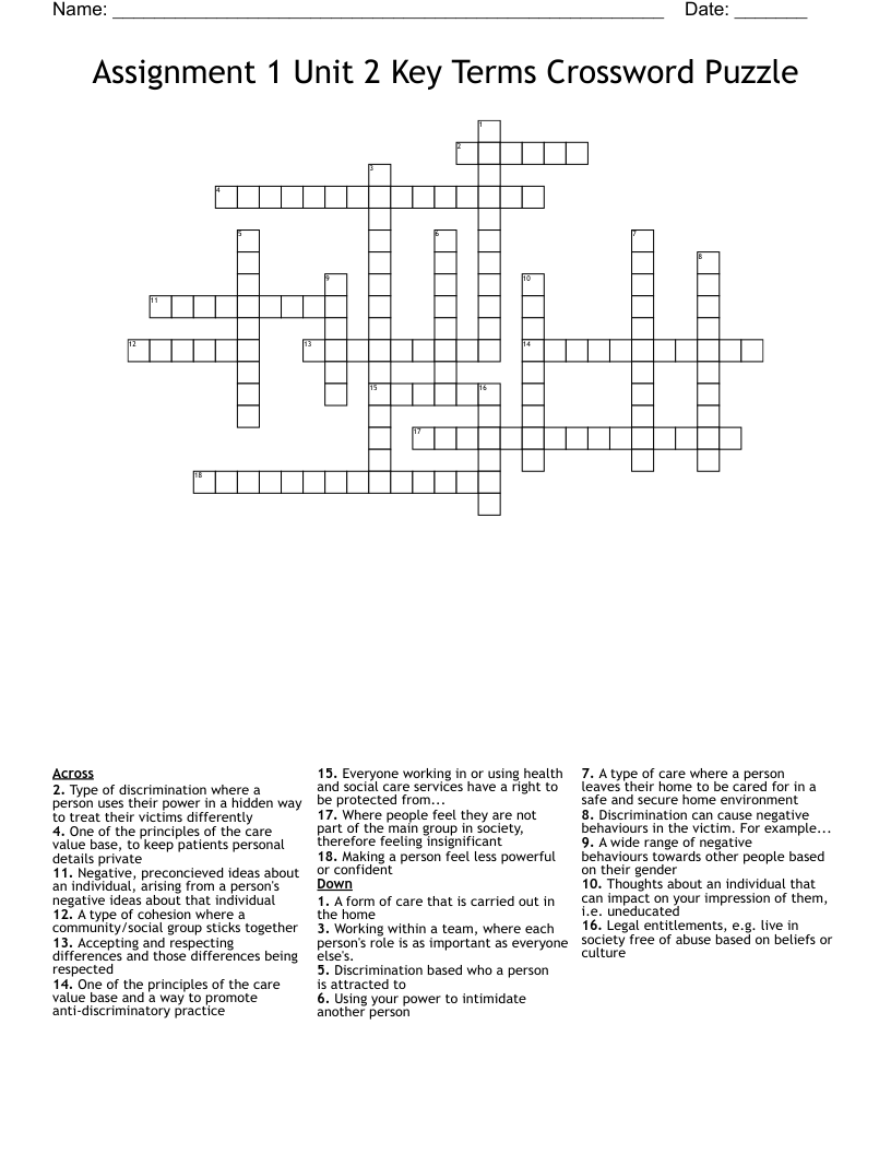 Assignment 1 Unit 2 Key Terms Crossword Puzzle
