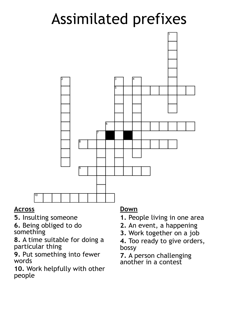 Assimilated prefixes Crossword