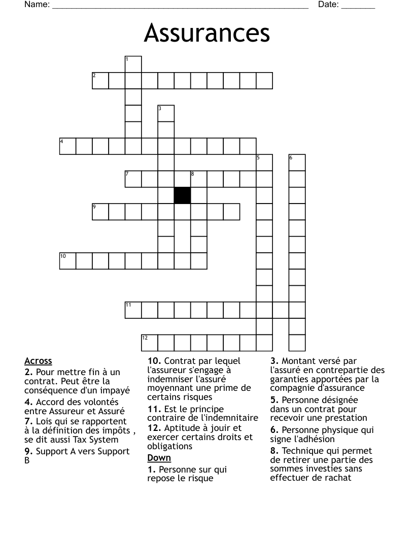 Assurances Crossword