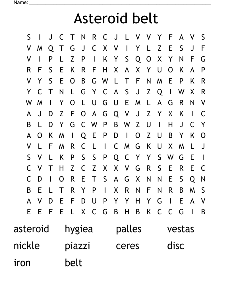 Asteroid belt Word Search