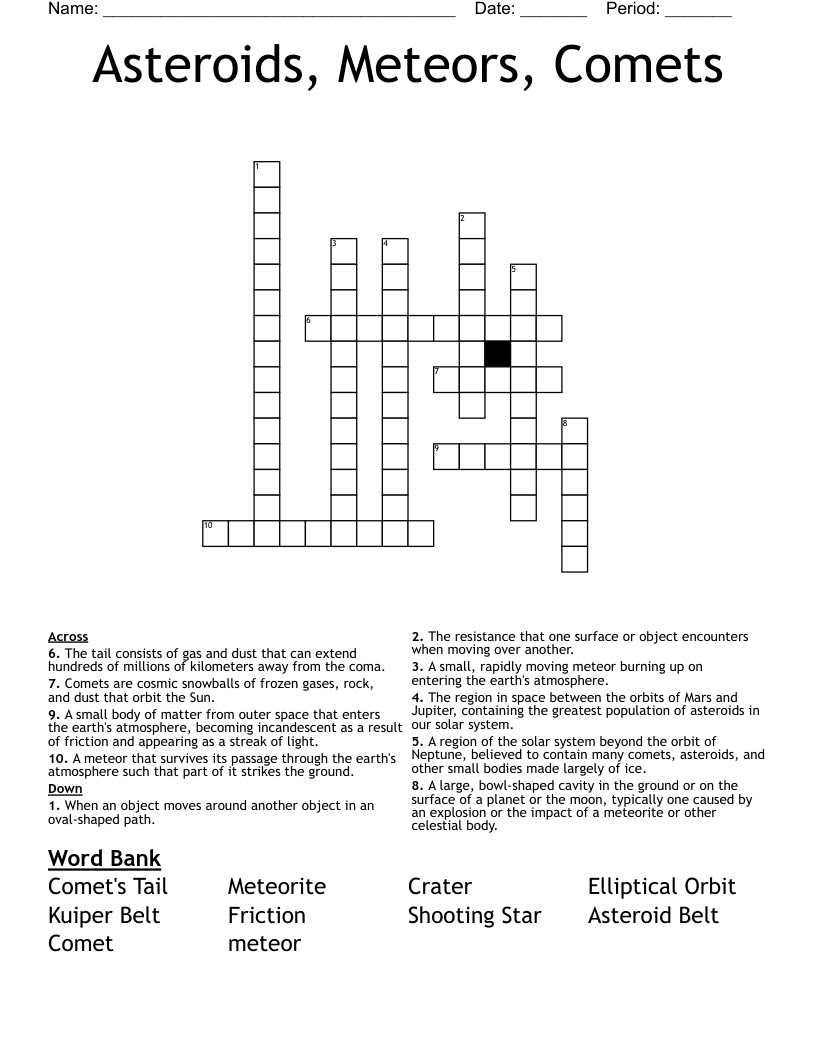 Asteroids, Meteors, Comets  Crossword