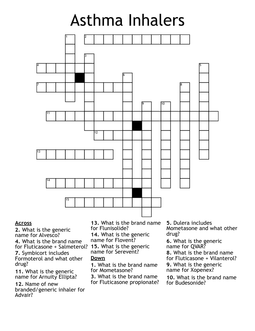 Asthma Inhalers Crossword