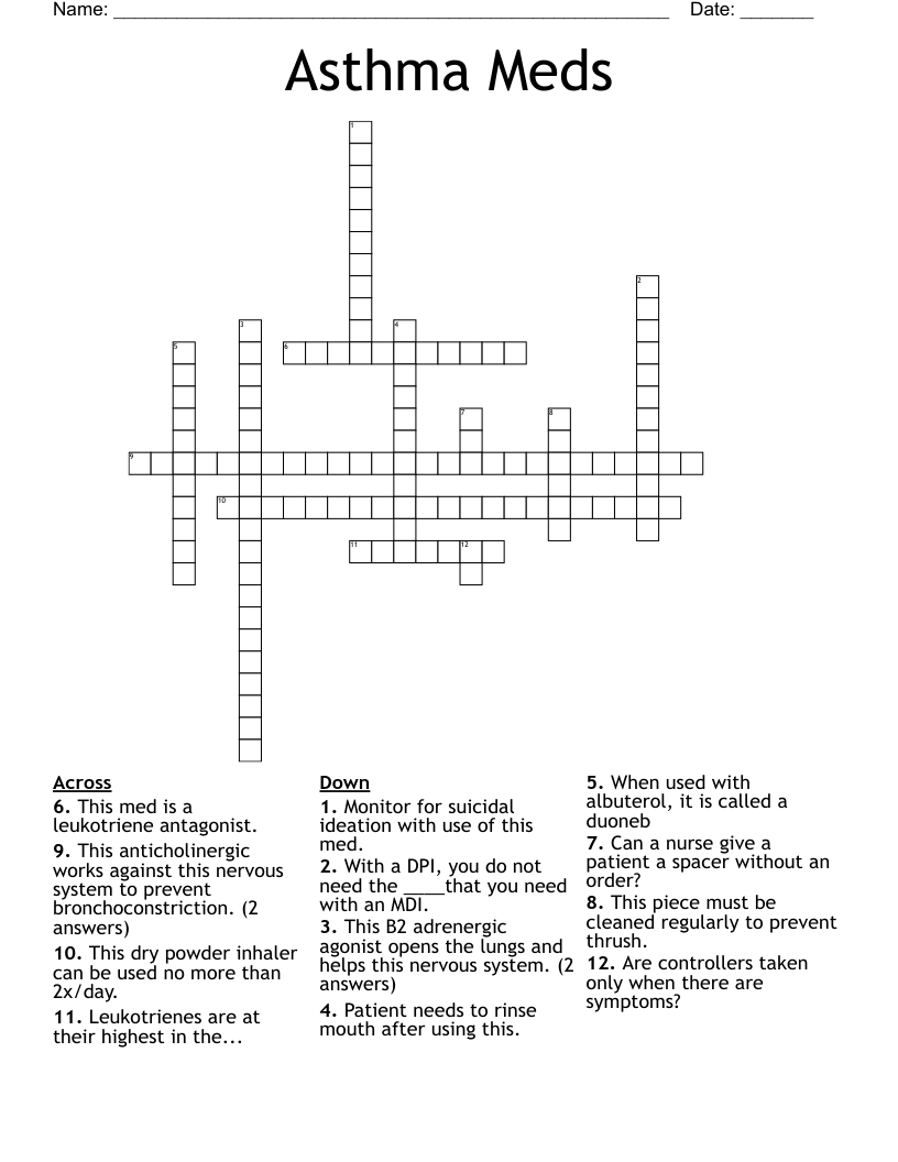 Asthma Meds Crossword