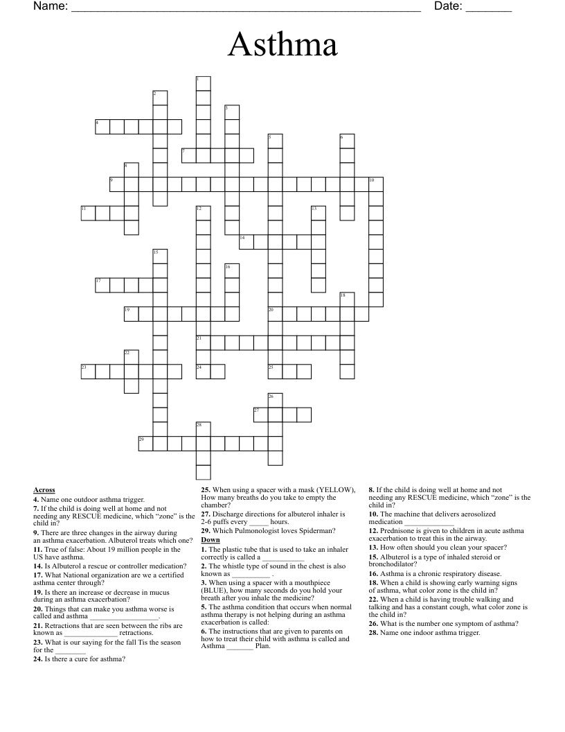 Asthma  Crossword