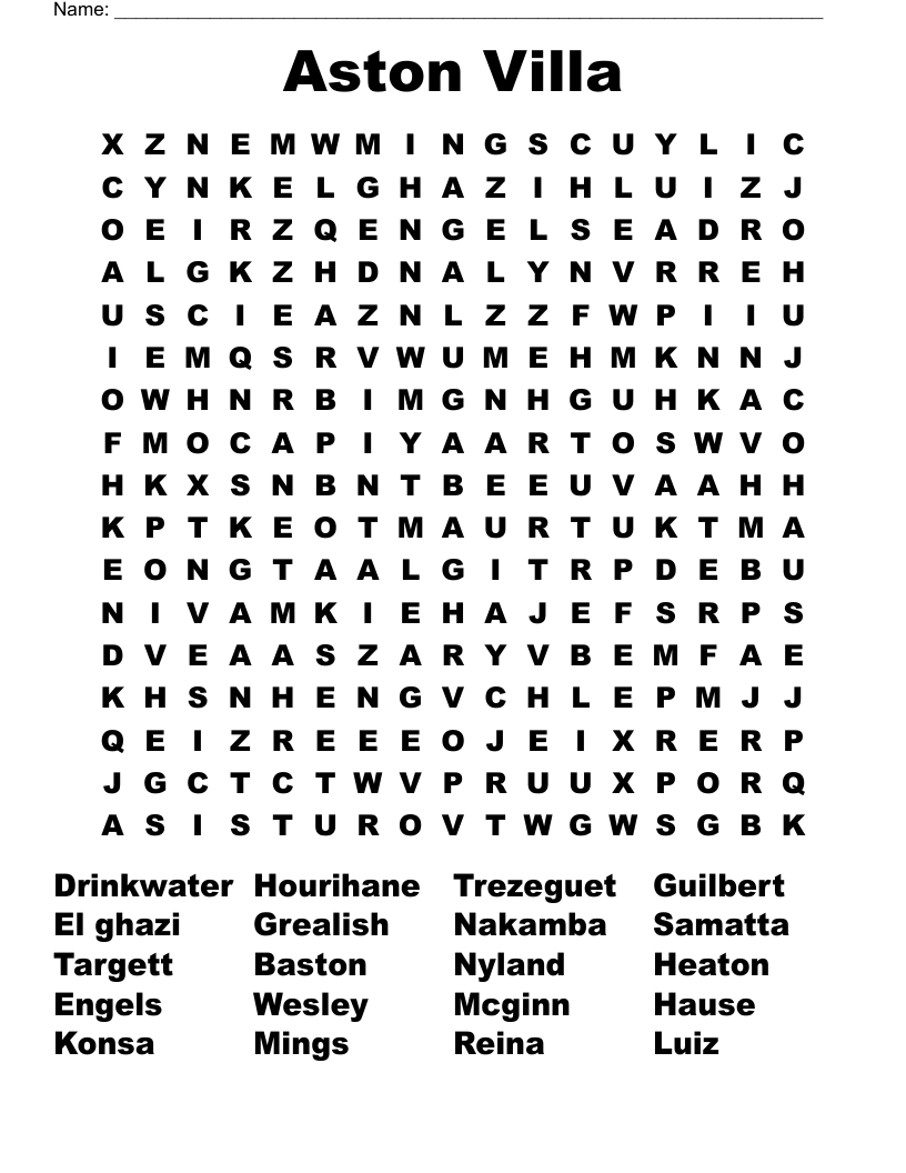 Aston Villa Word Search