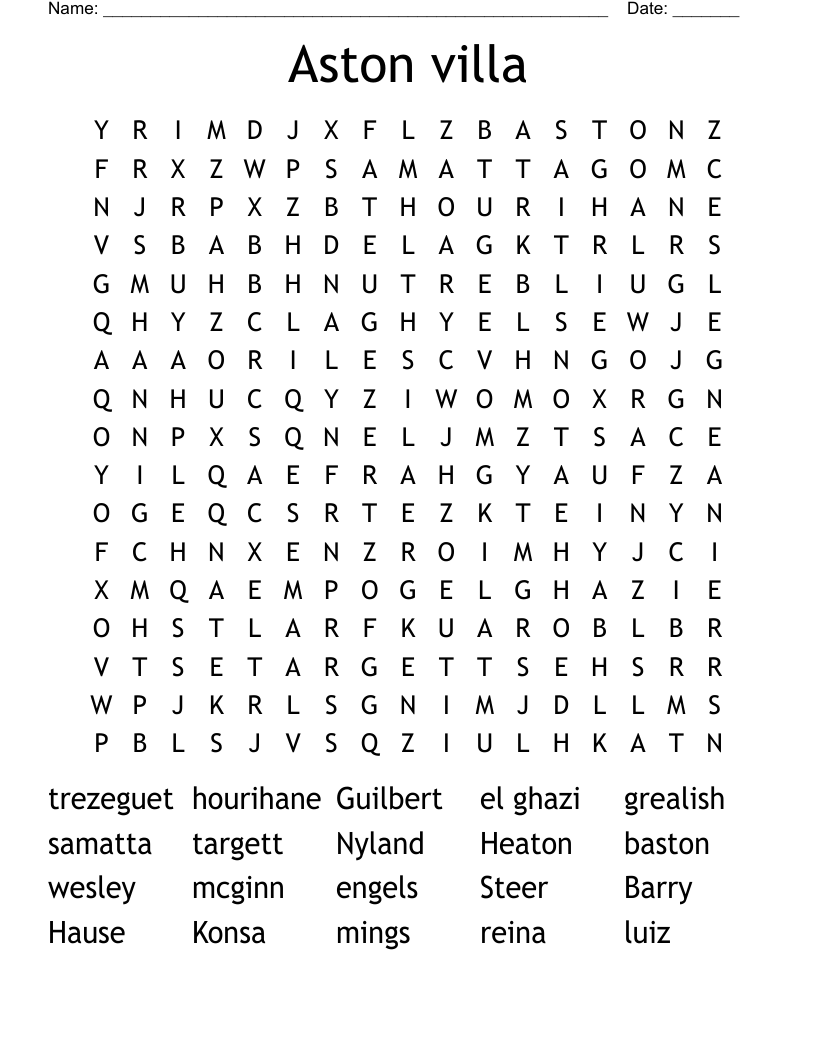 Aston villa Word Search