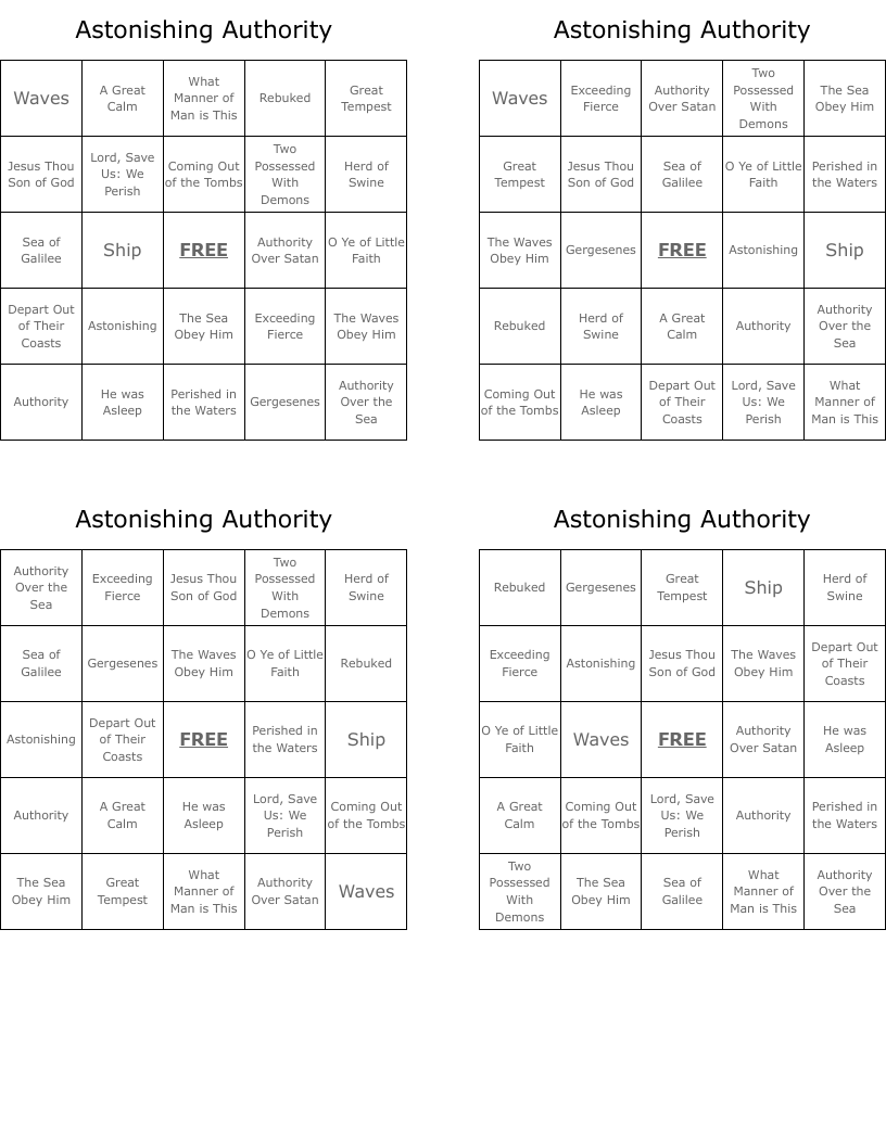 Astonishing Authority Bingo Cards