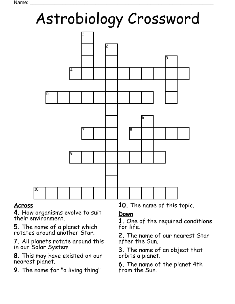 Astrobiology Crossword