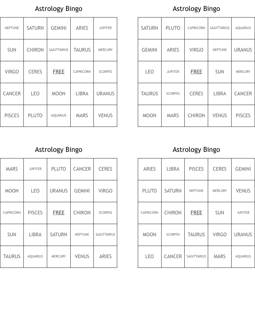 Astrology Bingo