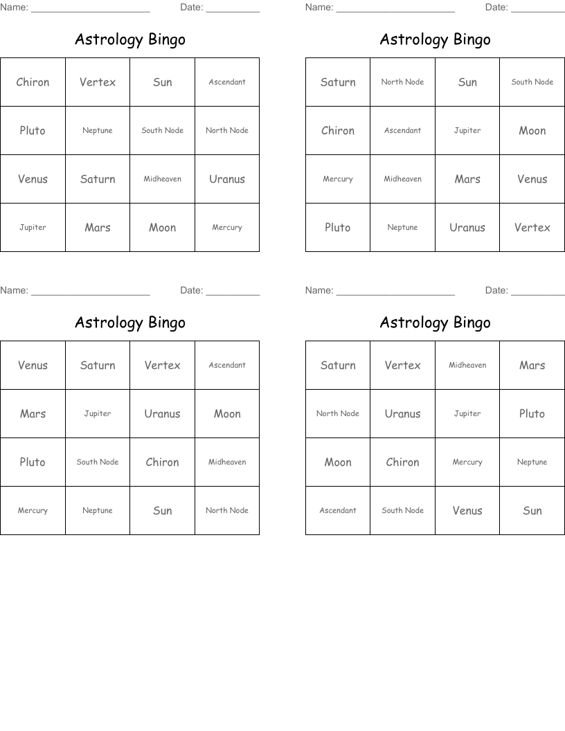 Astrology Bingo