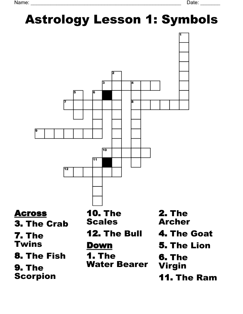 Astrology Lesson 1: Symbols Crossword