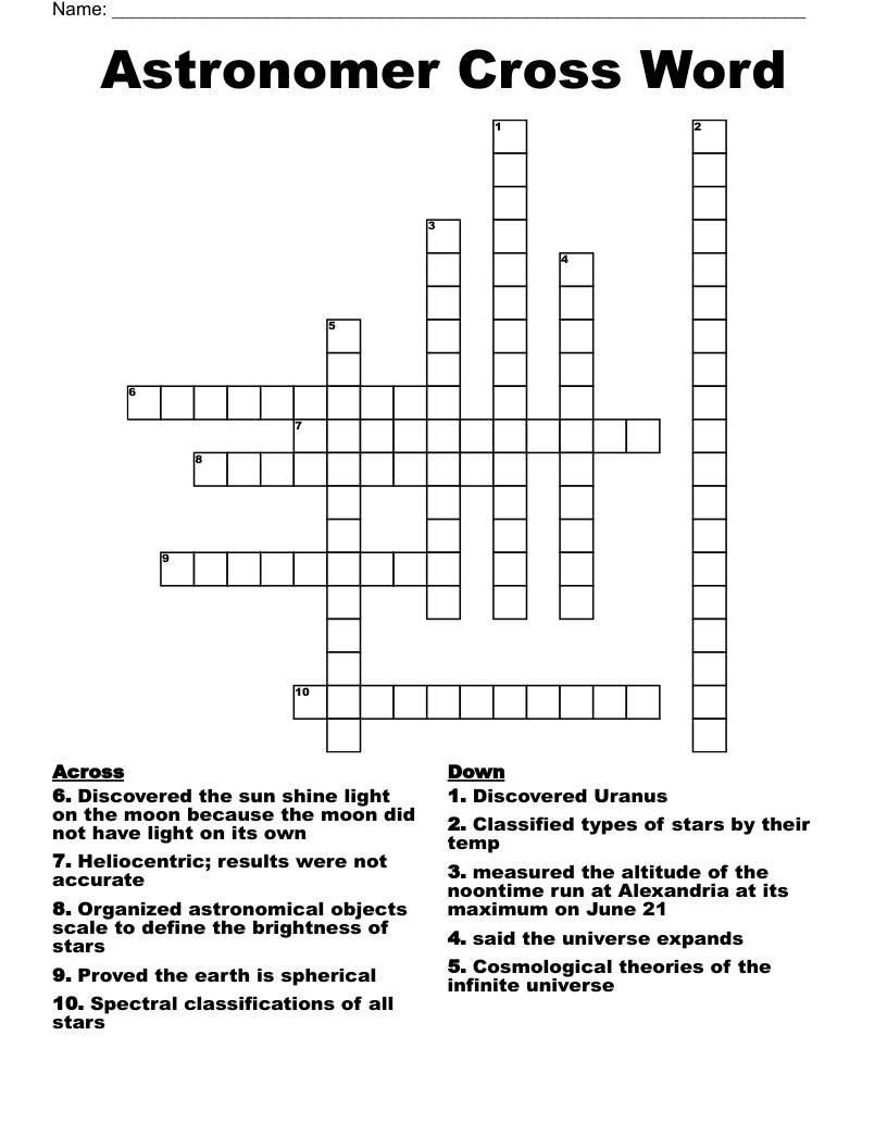 Astronomer Cross Word 