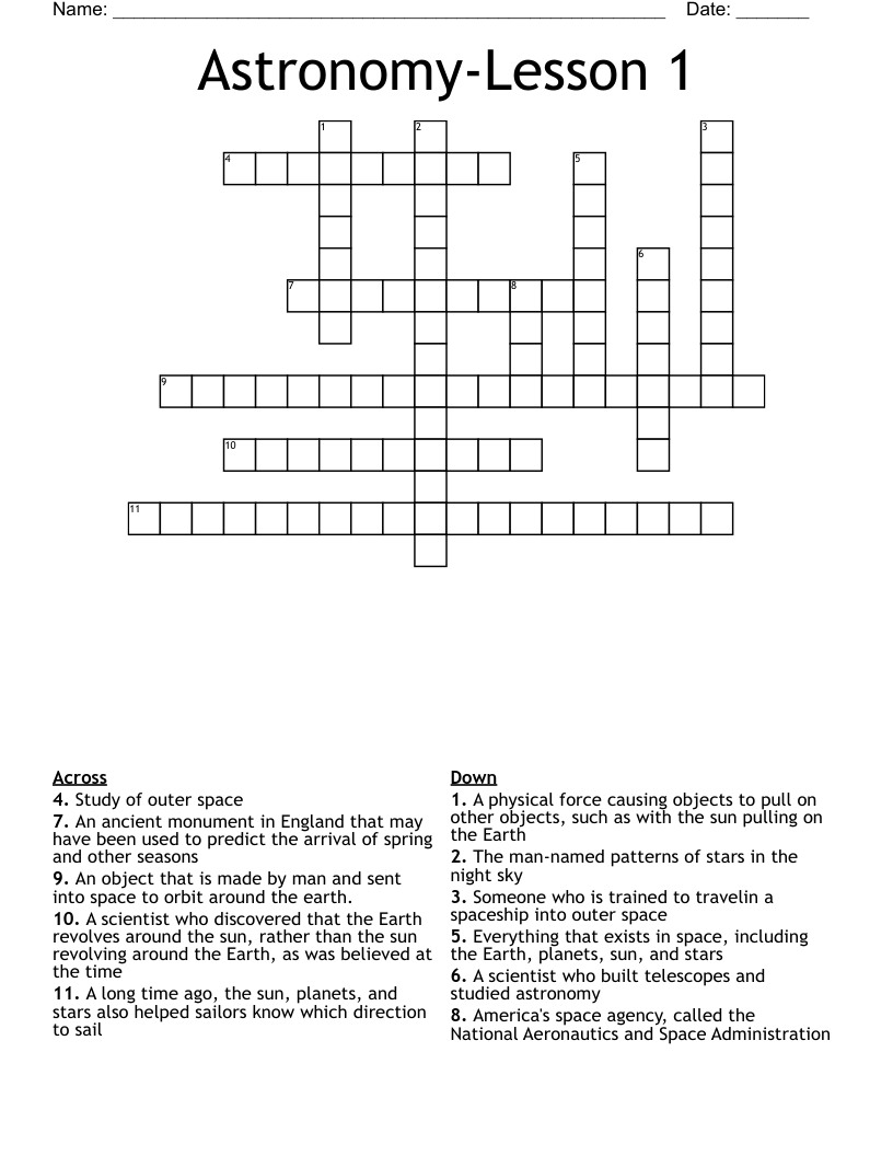 Astronomy-Lesson 1 Crossword