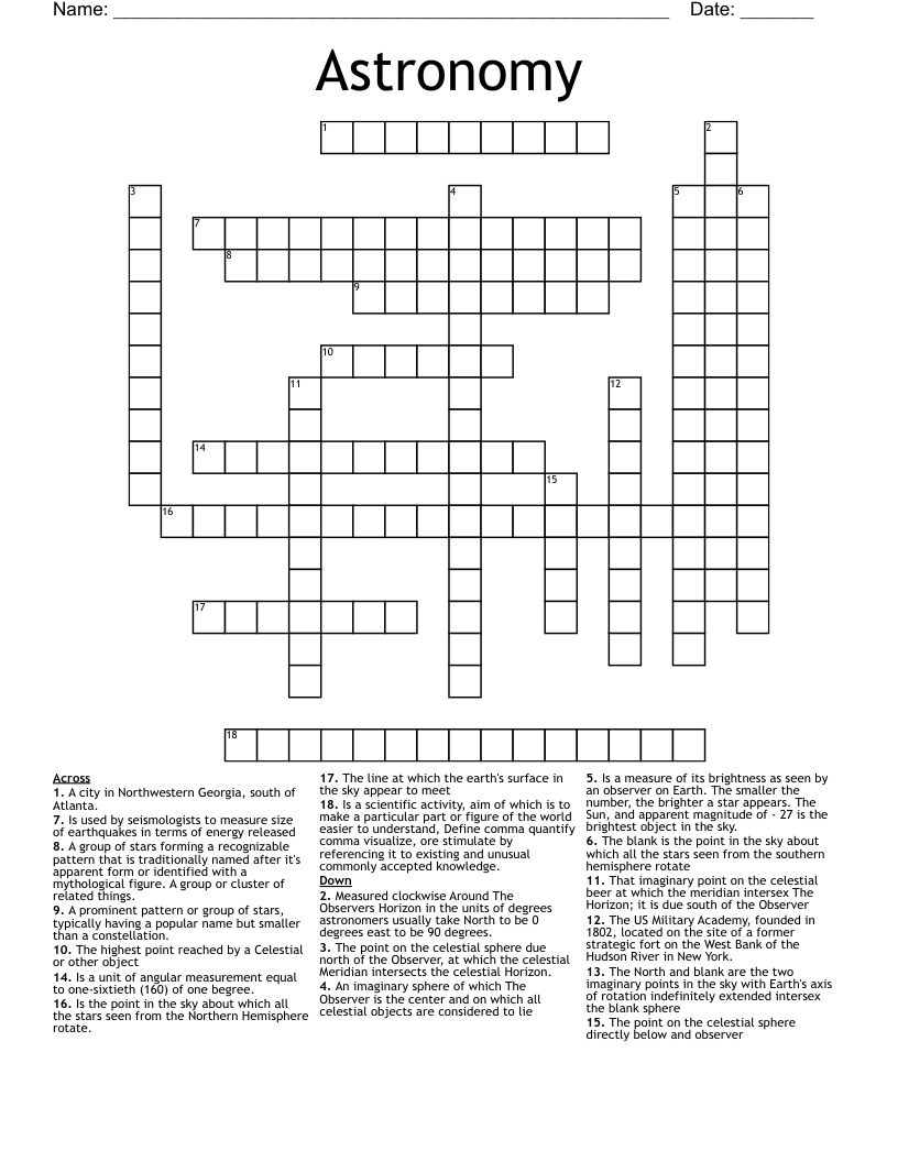 Astronomy Crossword