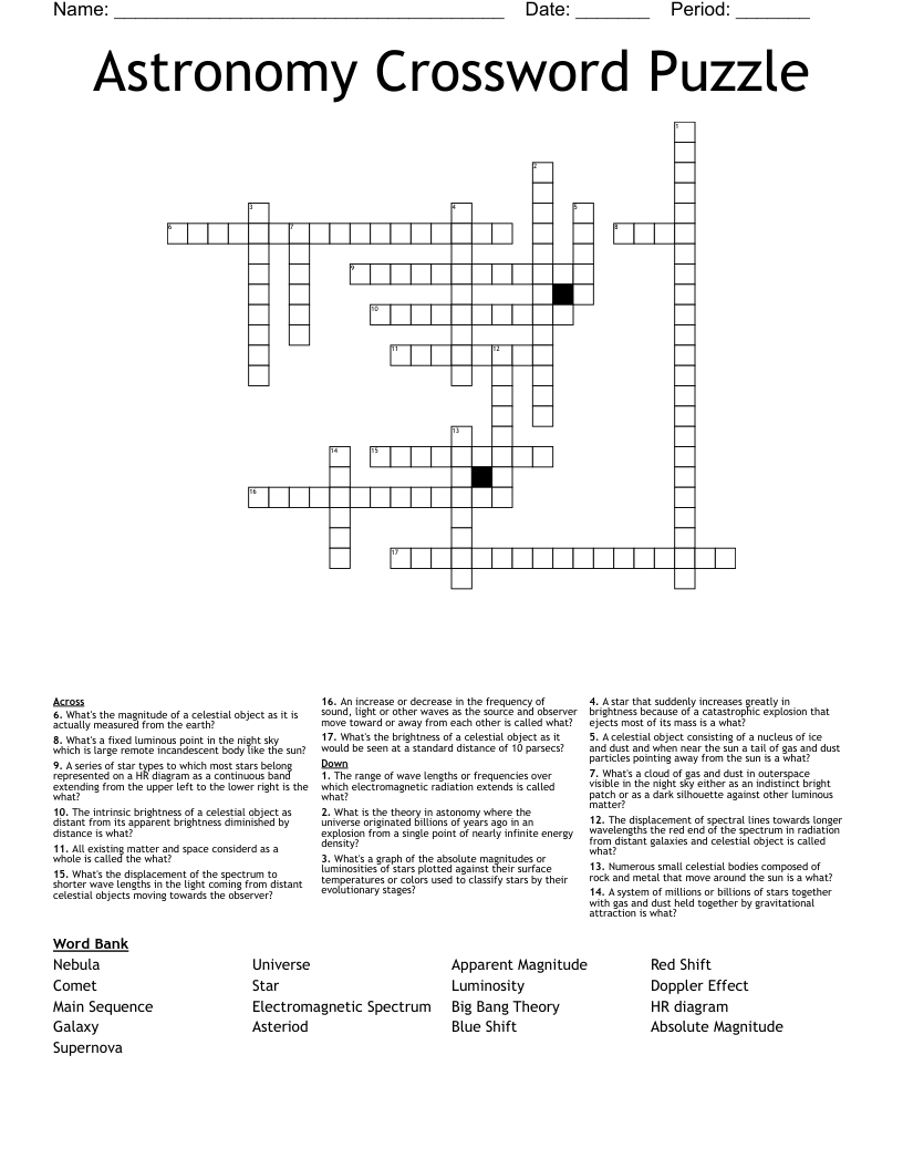 Astronomy Crossword Puzzle