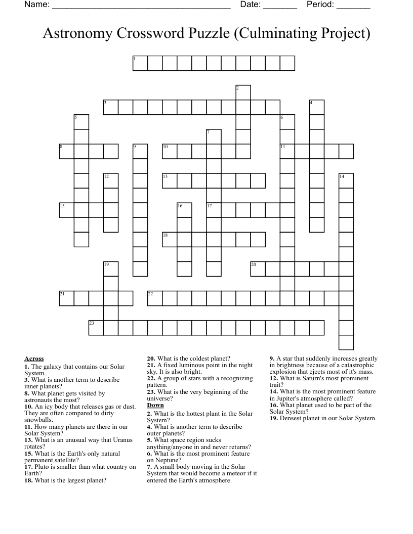 Astronomy Crossword Puzzle (Culminating Project)