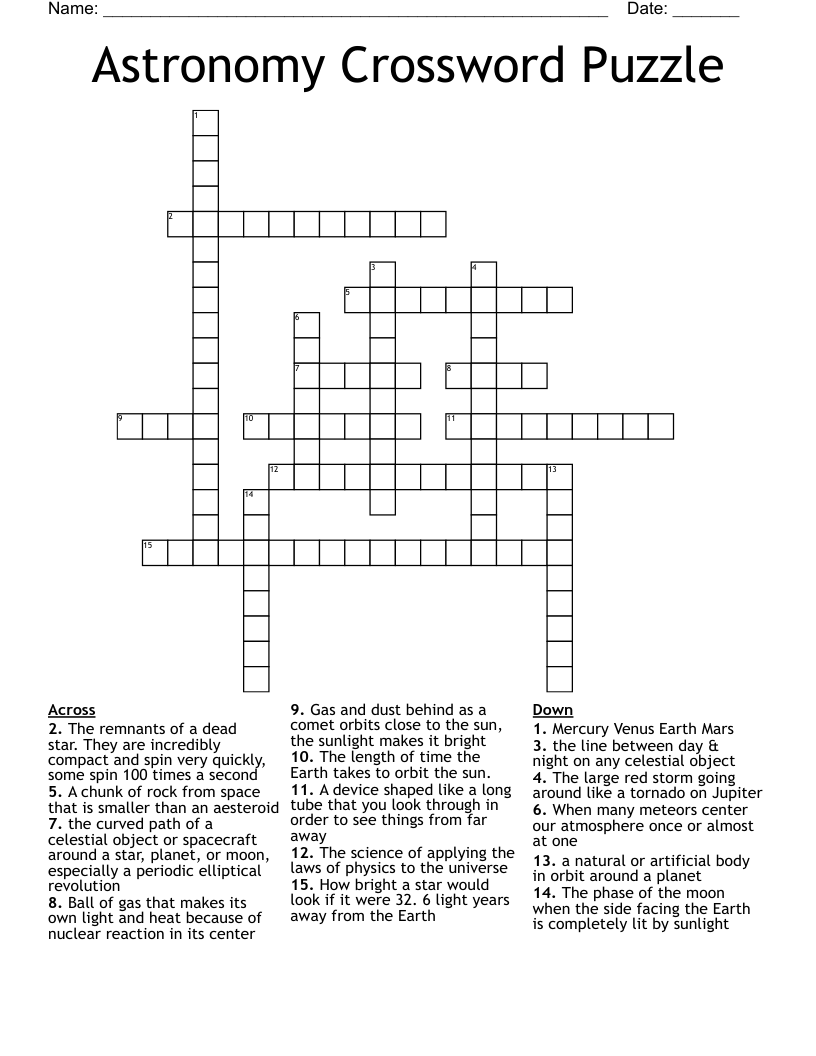 Astronomy Crossword Puzzle 